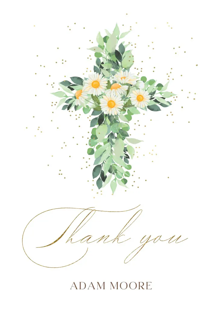 Daisies cross - vaftiz teşekkür kartı